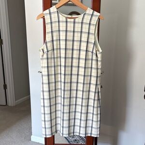 EUC Theory Adraya Ivory & Navy Blue Check Shift Dress Virgin Wool Women's 12
